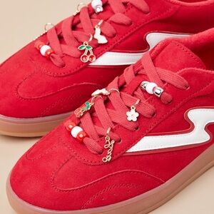 Madden Girl Giia Red Suede Sneakers with Charms